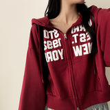 New York Lettering Two Way Cropped Hooded Zip-Up