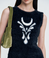 Elemental Motif Furry Knit Top _ BLACK