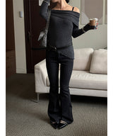 Stripe boots cut pants