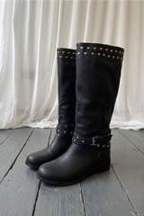 HARNESS STUDDED BUCKLE MID-CALF BOOTS (2COLORS!)