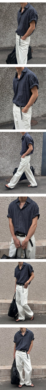 [S/S] マルチストライプハーフシャツ(2color)