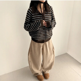 Sand corduroy side pin-tuck wide pants
