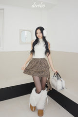 Leopard frill unbalanced skirt