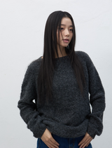 neck warmer loose fit boucle knit - charcoal