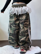 MILITARY CUTE LAYERED TRACK🤍🎀💘 CANCAN FRILL RUFFLE SKIRT PANTS 💚🩶2COLOR