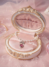 [ジェニーパーク Necklace] ローズピンクハートアンドリボン パールチョーカーネックレス