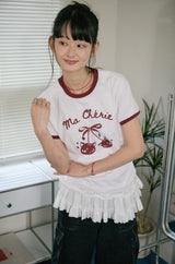 26SS★ Cherry Cats CROP Ringer Tee