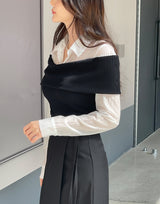 Monta Color Matching Off-Shoulder Knit Layered Shirt
