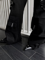 unique strap cargo bootcut pants
