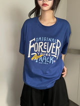 イージーロング ラウンド レタリング タトゥー グラフィック オーバーサイズ Tシャツ 3カラー