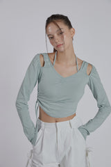 HALTER NECK SHIRRING TOP(MINT)