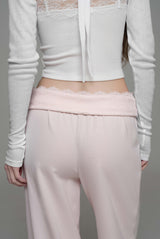 Lace tea straight pants, Pink