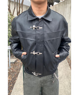 フックレザークロップジャケット