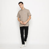 MON AKITA - Fujita Men Short Sleeve Shirt Dark Beige