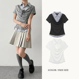 フェミニン モダンシャツレイヤード ドレイフ ショートスリーブTシャツ (3 colors)
