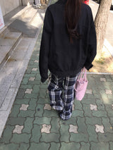 ウォズブラッシュドワイドチェックパンツ