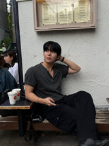 Stitch pigment henley neck short sleeve tee