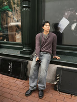 No.1857 terry henley neck knit T (6color)