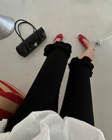 Frill Half-length Ribbed Leggings Pants