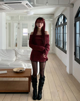 [Wool 25%] カエダメージオフショルダーニット