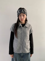 Siduri Hairy Collar Short Sleeve Knit Cardigan