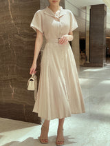 Oleun Pleated Long One Piece (Belt Set)