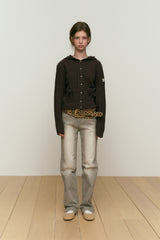 CHERRY RIBBON HOODIE CARDIAGN [DARK BROWN]