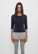 [B-BASIC] Tension Standard Henley Neck 3/4 Sleeve T-shirt (2size)