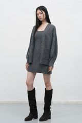 balloon sleeve loose fit cardigan