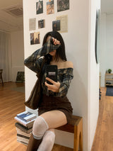 リーフトレイルチェックスカーフロングスリーブTシャツ