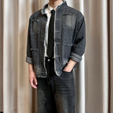 China Neck Raw-edge Denim Jacket
