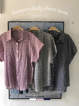 #リコチェックロールアップ半袖シャツ(3color)