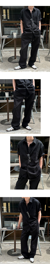 [SET UP가능]ウォッシュドコットンハーフシャツ(6color)