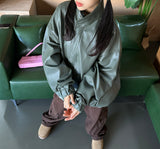 (UNISEX) LEATHER FAUX-LEATHER AUTUMN BOXY ルーズフィットフィールドジャケット – KHAKI