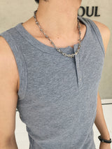 Fog Ribbed Henley Neck Sleeveless 3C