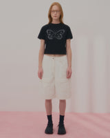 テキストバタフライクロップTシャツ-BLACK