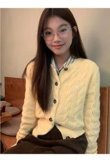 Yellow Twisted Button Round Cardigan
