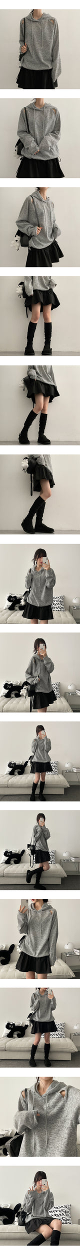 Forean Open Shoulder Boxy String Hoodie