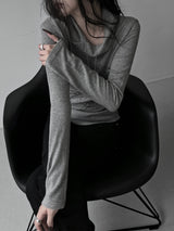 melt drape neck slim T (3color)