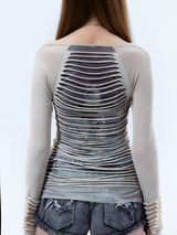 Emoha Love's Bondage Cut-out Striped Mesh Bottoming Shirt