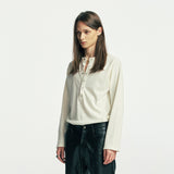ビロウボタンダウンヘンリーネック長袖Tシャツ ivory