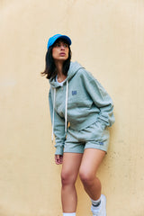 TEMPUS パッチクロップフードジップアップ (GREY MELANGE)