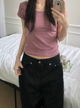 ノアストライプUネックTシャツ（3色）