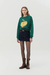 MELTING CHERRY PRINTED CROP SWEATSHIRT - DARK GREEN   