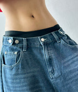 Rise Waist Button Side Pintuck Denim Bermuda Shorts 3color