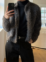 [Unisex] Hairy crop round knit cardigan(3color)