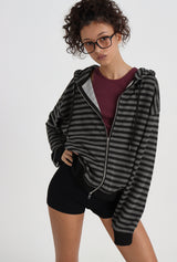 [B-BASIC] Striped Hooded Zip-up