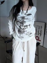 printed ribbed long sleeves (2color)