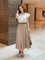 Desman Pintuck Banding Flare Skirt (Belt set)