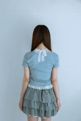 レースフリルTシャツ(ブルー)